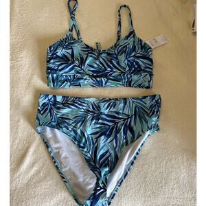Hurley Bikini 2X NEW Blue Aqua Palm Leaves Padded Strappy